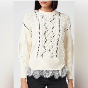Self-Portrait Cream and Black Cable Knit Sweater